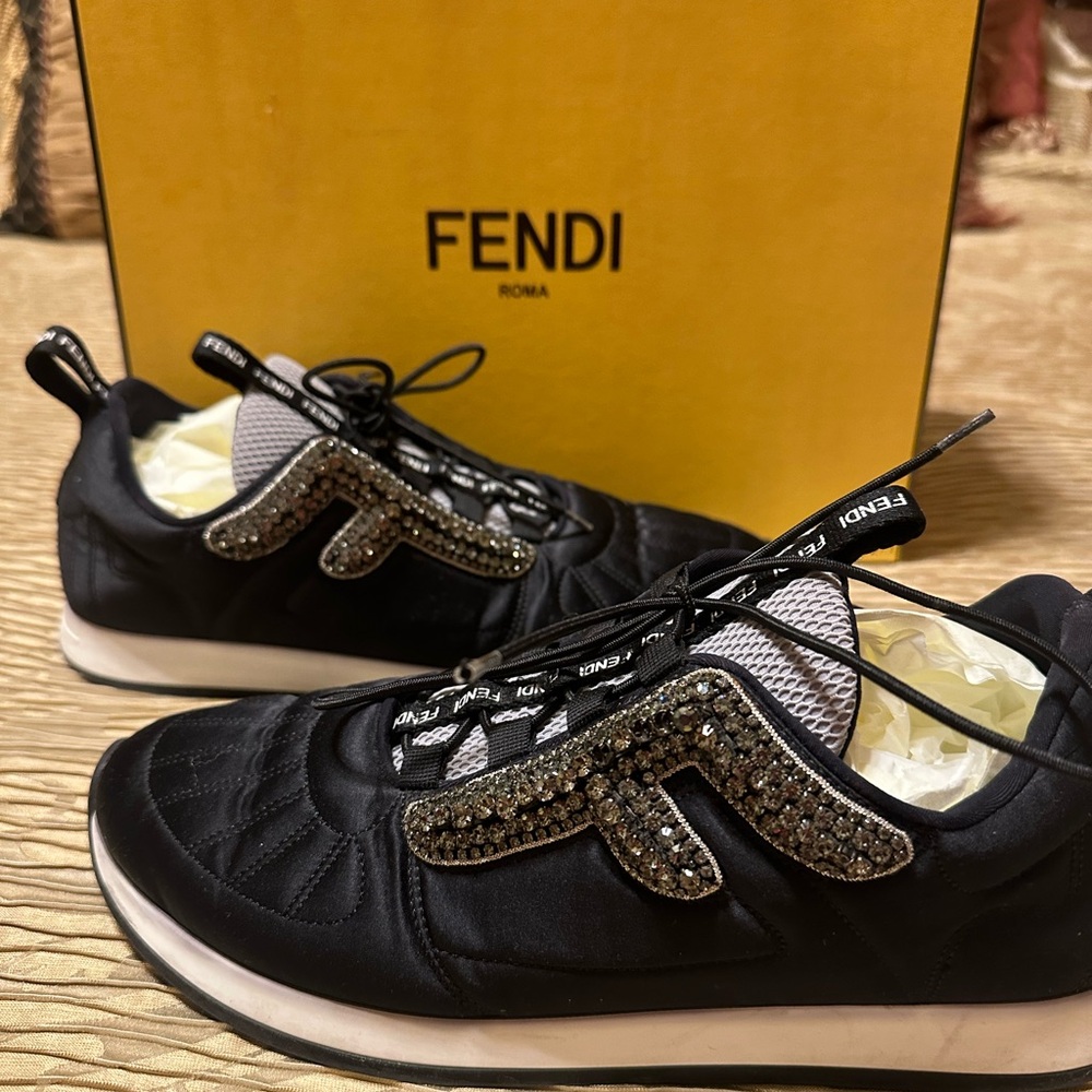 Fendi Freedom Stretch Crystal Embellished Satin Sneakers